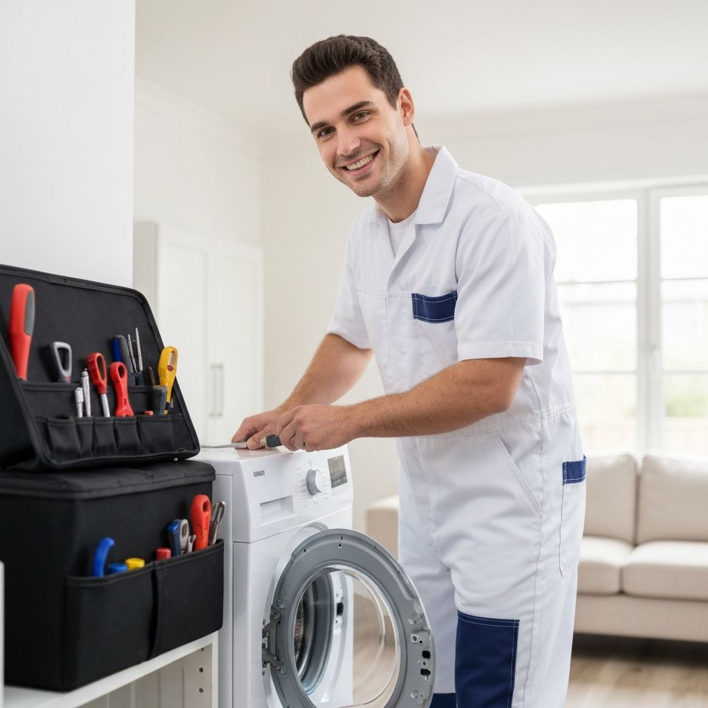 Professional appliance repair engineer at work